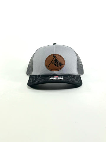 OLD GLORY LEATHER - GREY/CHAR/BLK SNAPBACK/CURVED BILL